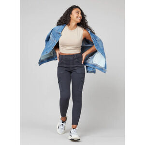 Spanx Stretch Twill Ankle Pull-On Cargo Pant in Washed Black, Size Small